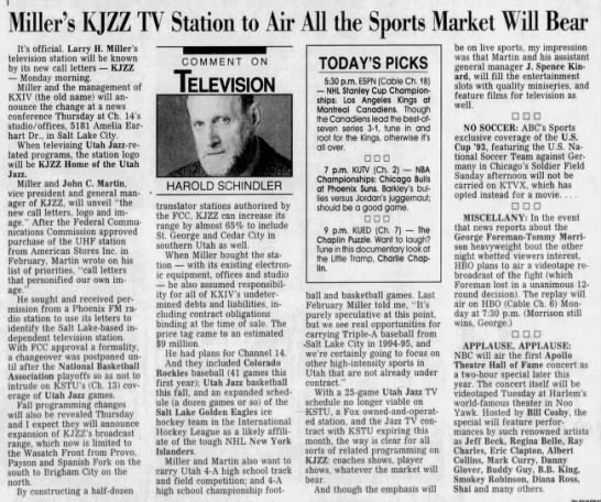 Miller's KJZZ TV Station to Air All the Sports Market Will Bear - 