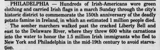 March to commemorate 1.5 million Irish immigrants - 