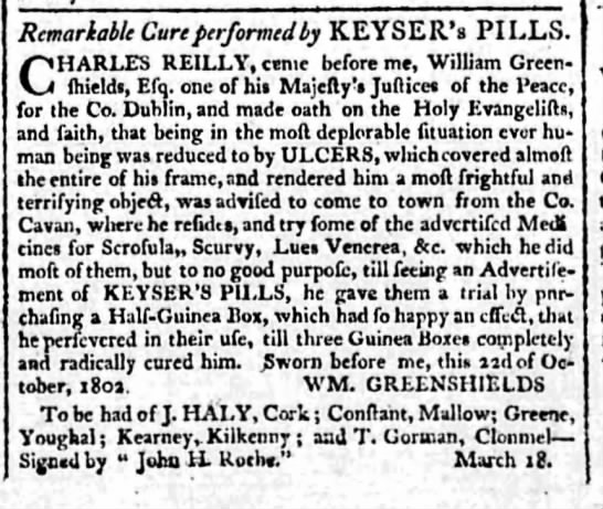 Keyser's Pills ad (1803) - 