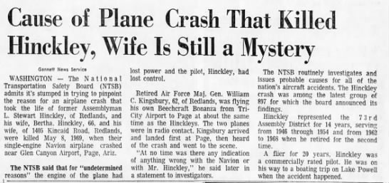 Bertha and Stewart Hinckley Plane Crash - 