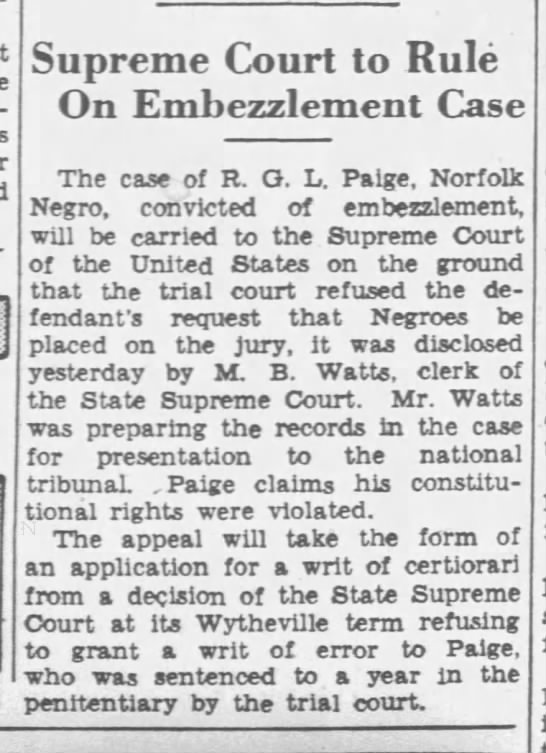 US Supreme Court to Rule on RGL Paige’s Case—-1936 - 