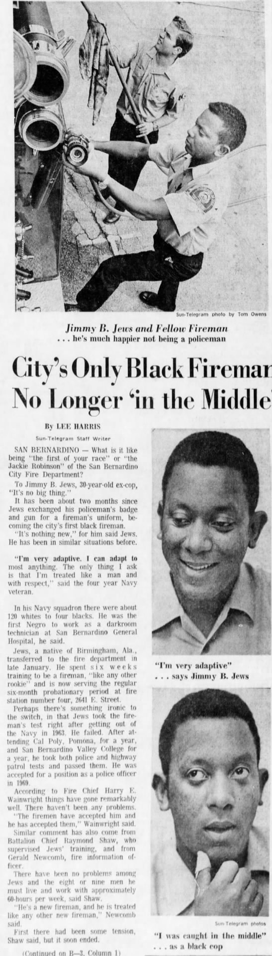 Jimmy Jews First Black Fireman in San Bernardino - 