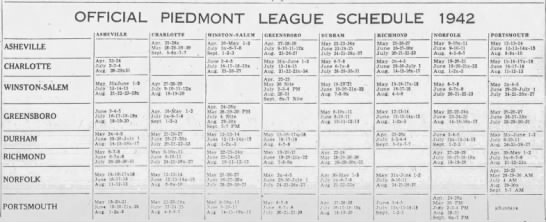 1942 Piedmont League schedule - 