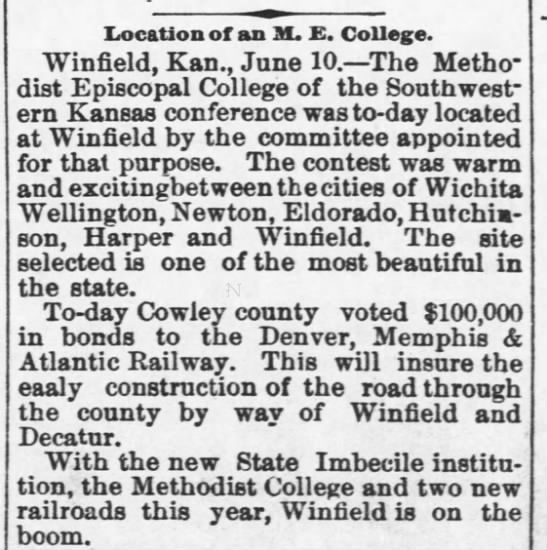 Location of an M.E. College: Siting of Southwest Kansas College (Southwestern College) - 