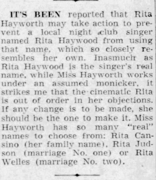 Rita Haywood Vs Rita Hayworth - 
