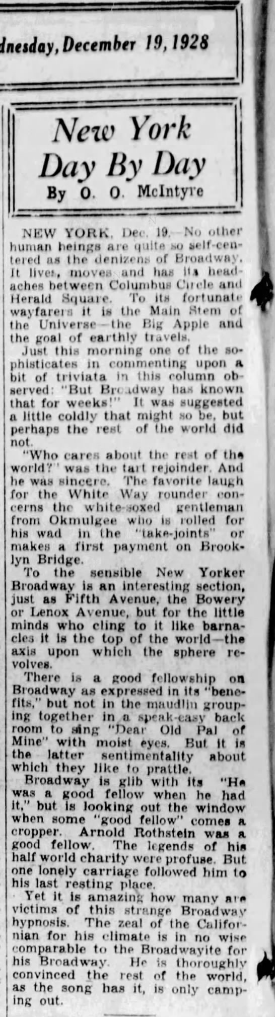 "Broadway=Big Apple" by O. O. McIntyre (1928). - 