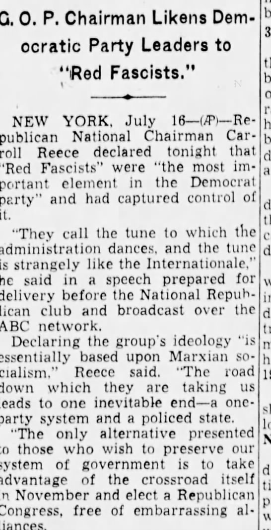 Reece, internationale calls the tune of the Democrat party, 1946 - 