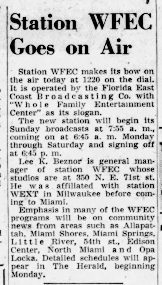 Station WFEC Goes on Air - 