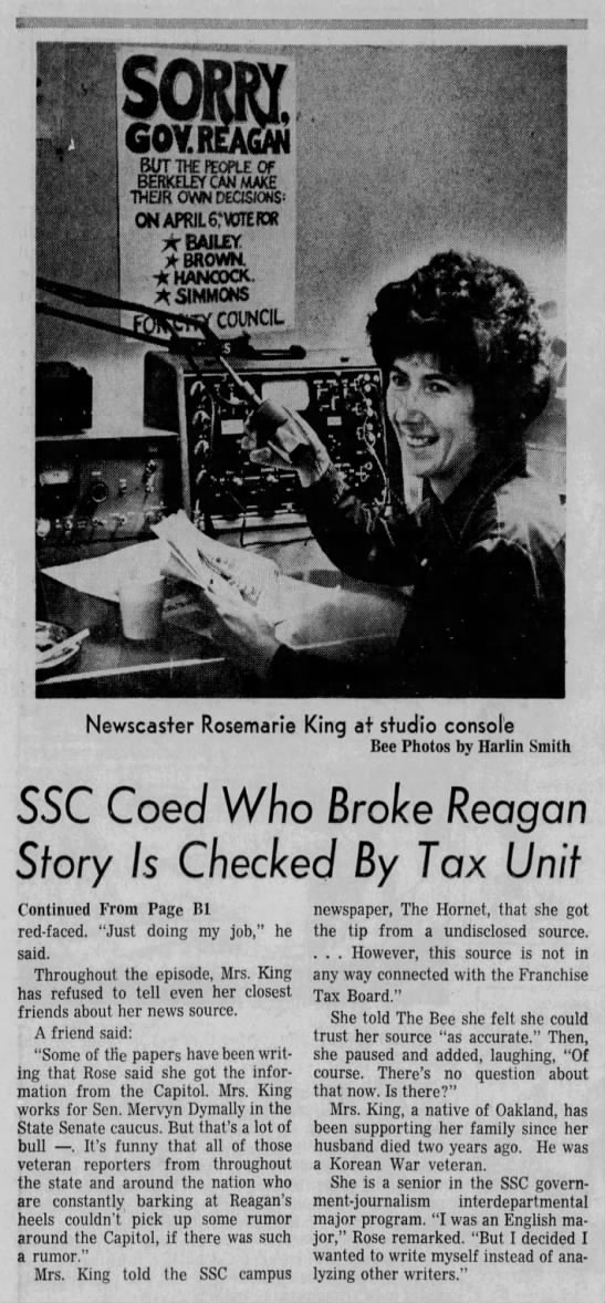 SSC Coed Who Broke Reagan Story Is Checked By Tax Unit - 