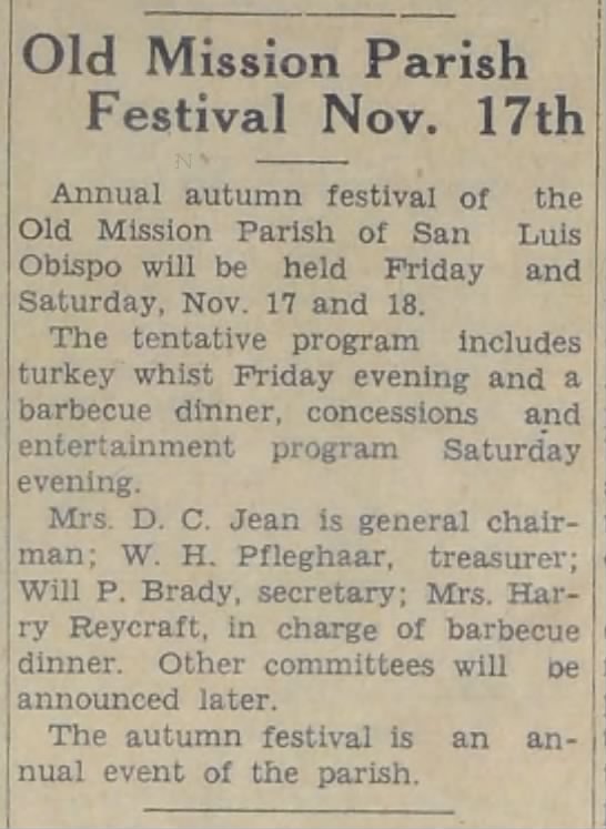 Old Mission Parish Festival Nov. 17th - 