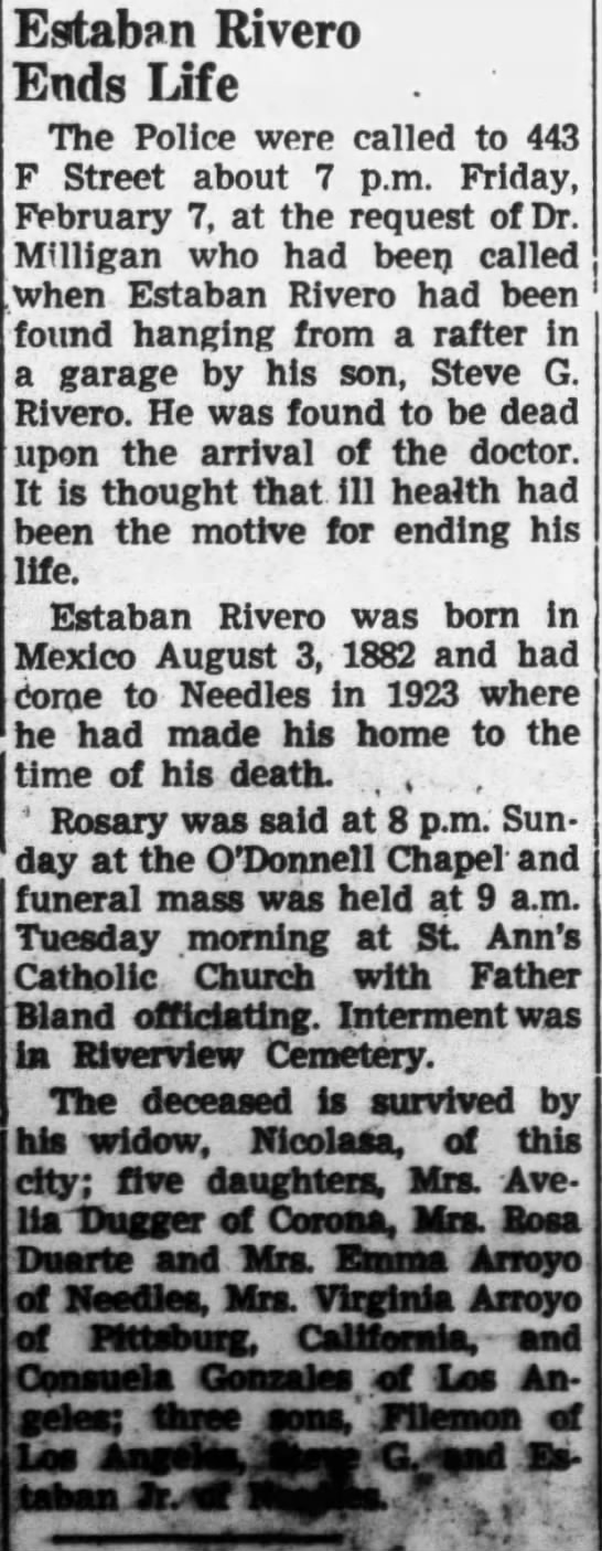 Obituary for Estaban Rivero