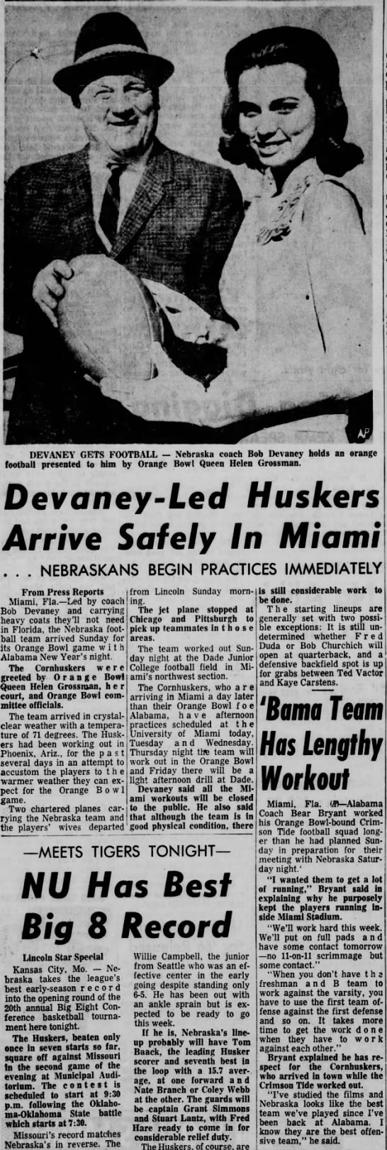 1965 Huskers arrive in Miami for Orange Bowl - 