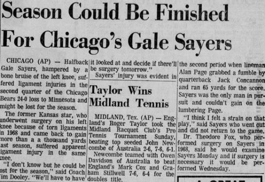Season Could Be Finished For Chicago's Gale Sayers - 