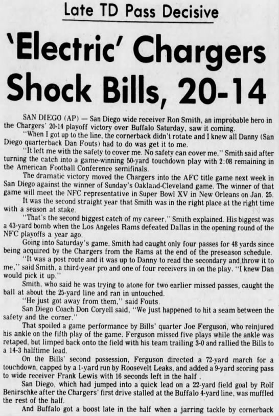 Chargers 20-14 Bills, 4 Jan 1981 - 
