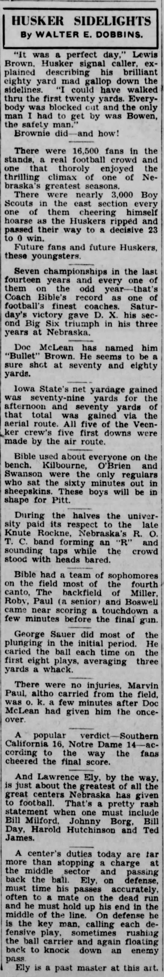 1931 Nebraska-Iowa State football notes - 
