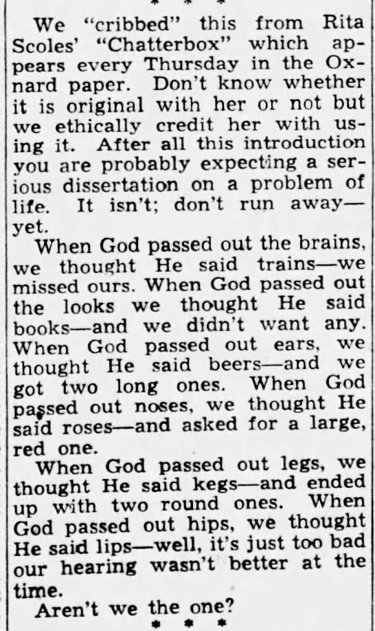 "When God passed out the brains..." (1942). - 