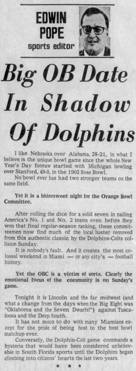1972 Orange Bowl prediction, Ed Pope - 