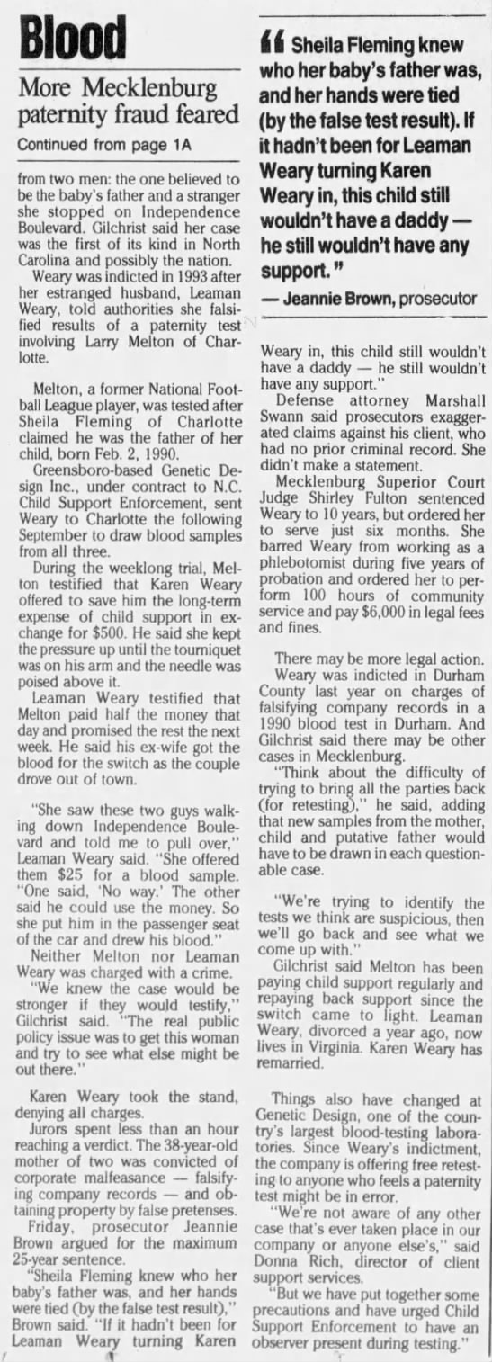Paternity-suit switch may be one of many PART 2 (Charlotte Observer 7/4/1995) - 