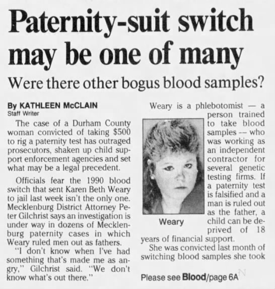 Paternity-suit switch may be one of many PART 1 (Charlotte Observer 7/4/1995) - 