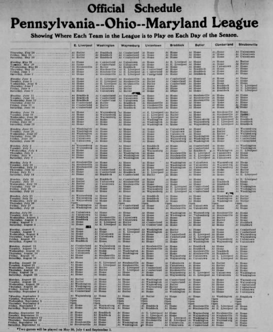 1907 P.O.M. League schedule - 