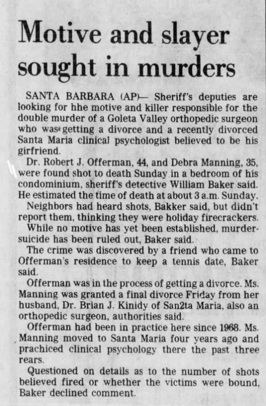 Murders of Robert Offerman and Debra Manning--later attributed to the Original Night Stalker - 