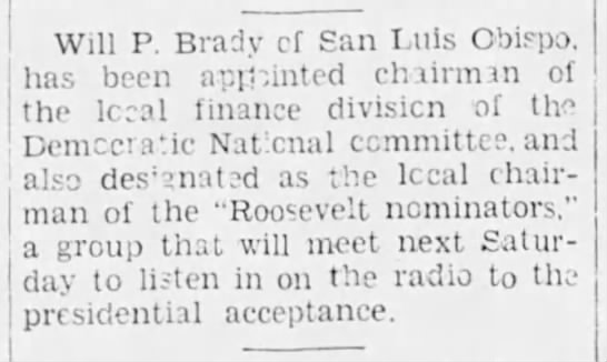 Will P. Brady of San Luis Obispo - 