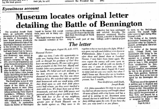 First-hand account of Battle of Bennington - 