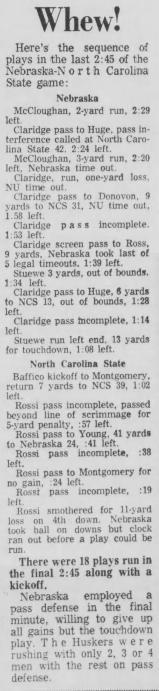 1962 Nebraska-North Carolina State football, final 2:45 - 