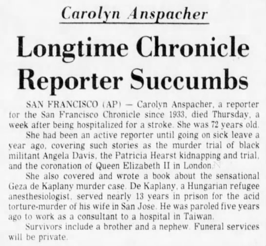 Carolyn Anspacher, obituary - 