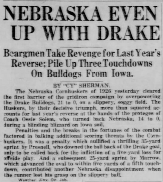 1926 Nebraska-Drake football, part 1 - 