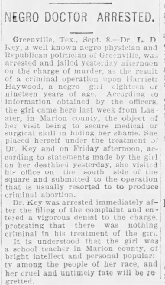 Black doctor arrested for abortions, 1900 - 