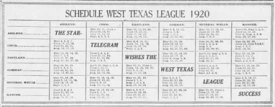 1920 West Texas League schedule - 