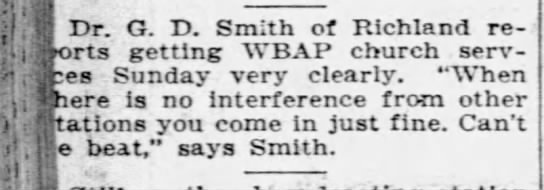 WBAP broadcasts church services 1922 - 