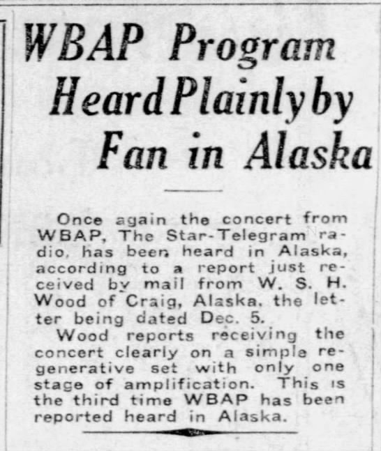 WBAP broadcast reaches Alaska - 