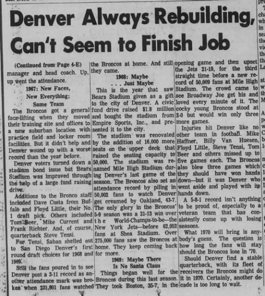Denver Always Rebuilding, Can't Seem to Finish Job 1960-1970 history - 