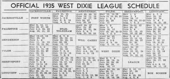 1935 West Dixie League schedule - 