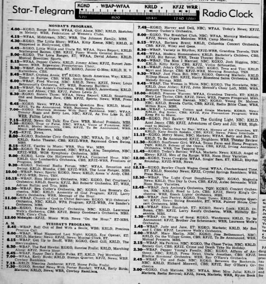 WBAP Radio Lineup - January 1, 1940 - 