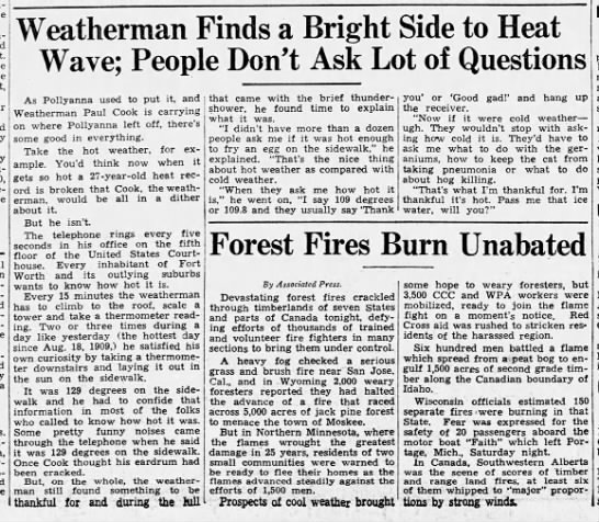 Record heat in Fort Worth 1936 - temps reach 112 - 