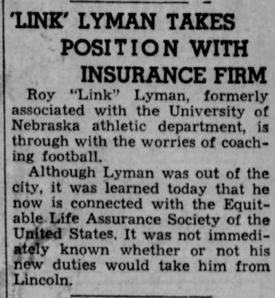 'Link' Lyman Takes Position With Insurance  Firm - 