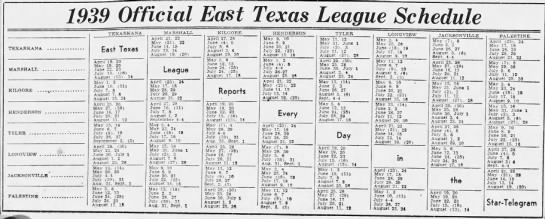 1939 East Texas League schedule - 
