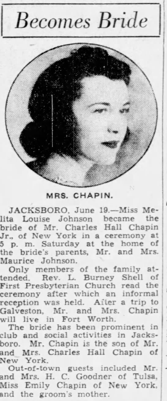 Marriage of Johnson / Chapin - 