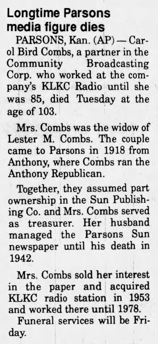 Longtime Parsons media figure dies - 
