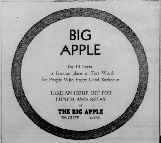 Big Apple restaurant in Fort Worth, TX (1949). - 