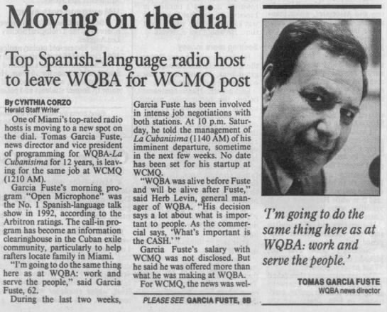 Moving on the dial: Top Spanish-language radio host to leave WQBA for WCMQ post - 