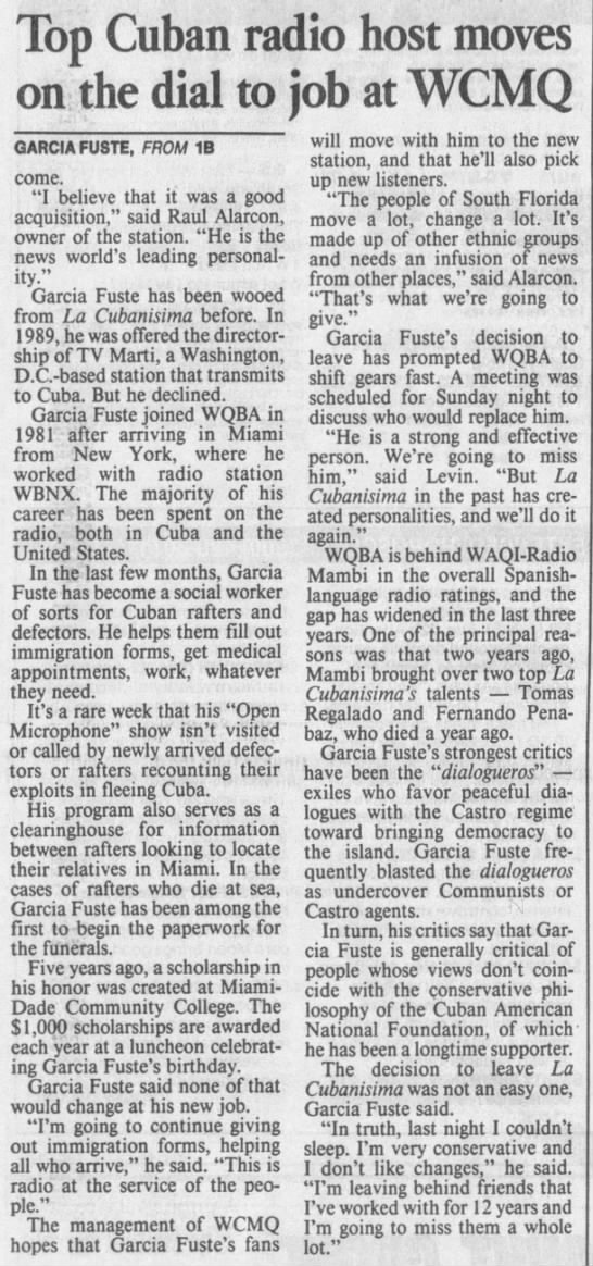 Top Cuban radio host moves on the dial to job at WCMQ - 