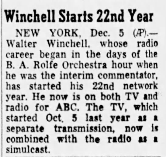 Winchell Starts 22nd Year - 