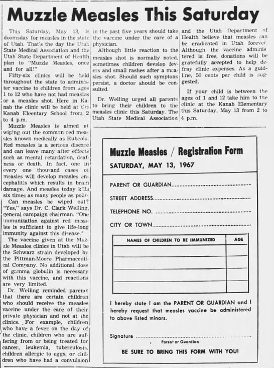 Muzzle Measles This Saturday. Southern Utah News. 11 May 1967 - 