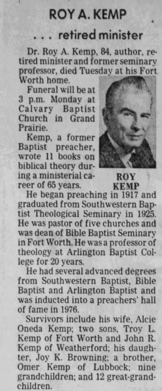 Obituary for ROY A KEMP (Aged 84) - 