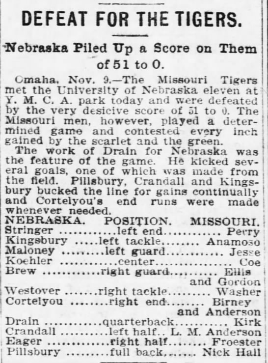 1901 Nebraska-Missouri football brief - 