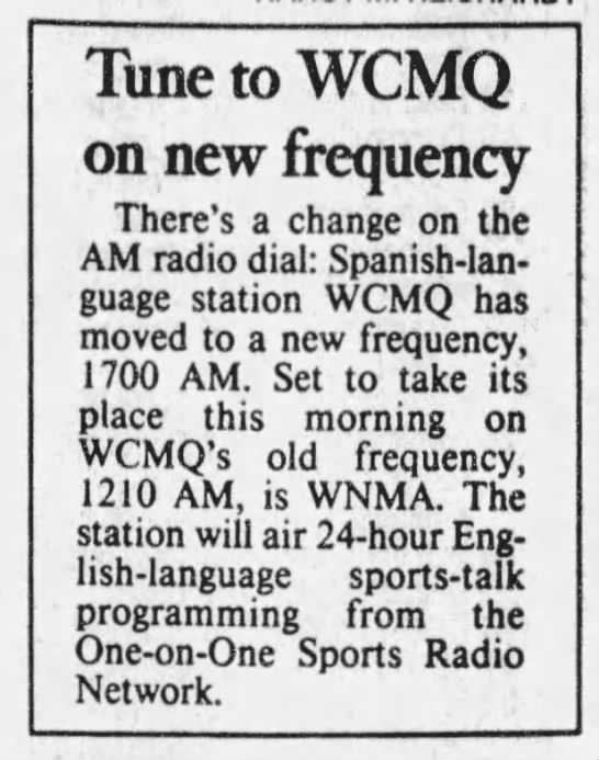 Tune to WCMQ on new frequency - 